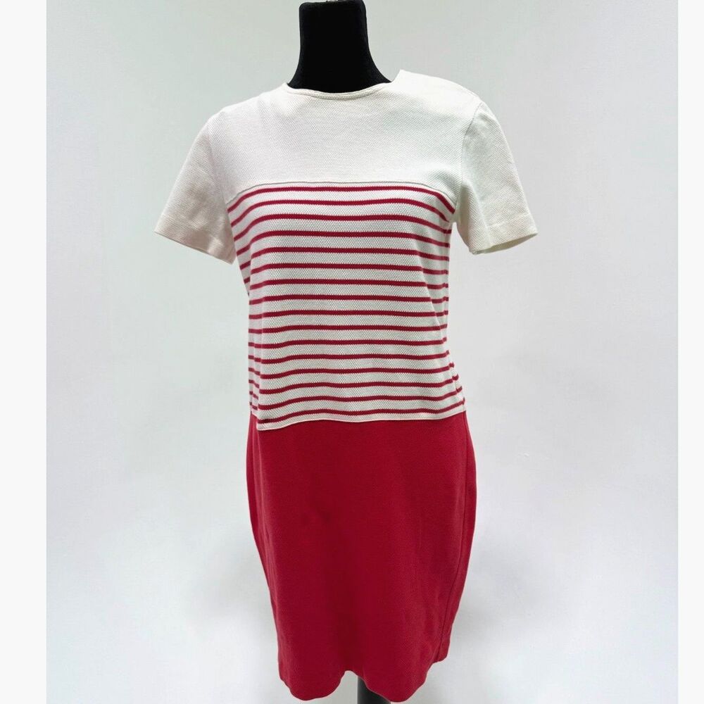 Talbots Petites	vintage red & white stripped textured knit preppy shift dress